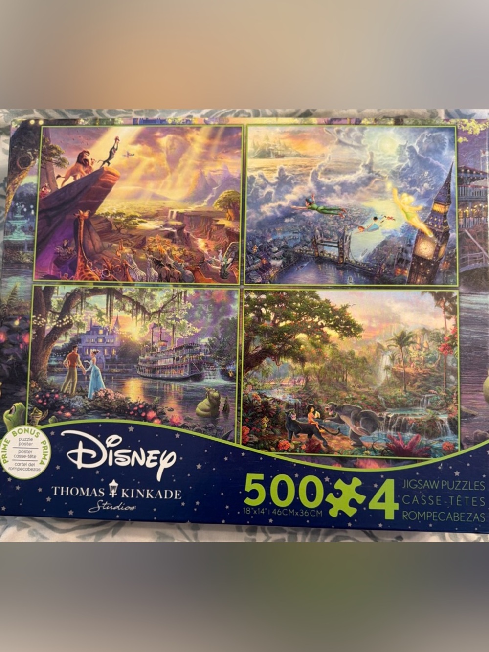 Thomas Kinkade Disney 4-Pack Puzzle Set - Purple, Gold, Blue, Green